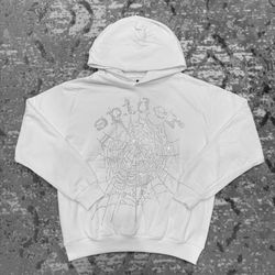 White Rhinestone Sp5der Hoodie Size Small