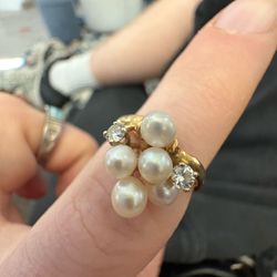 14K Gold Pearl & Diamond Ring Size 7 – Real Gold