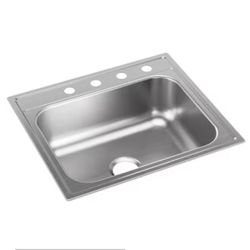 Elkay Dayton Drop-In 25 X 22 X 8 Inch Single Bowl 4-Hole Kitchen Sink. Stainless Steel 