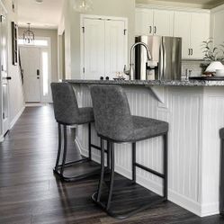 Sophia & William Counter Stools Set of 2, Counter Height 24" Bar Stools with Back for Kitchen Island, Faux Leather Upholstered Bar Stools,330lbs,Grey