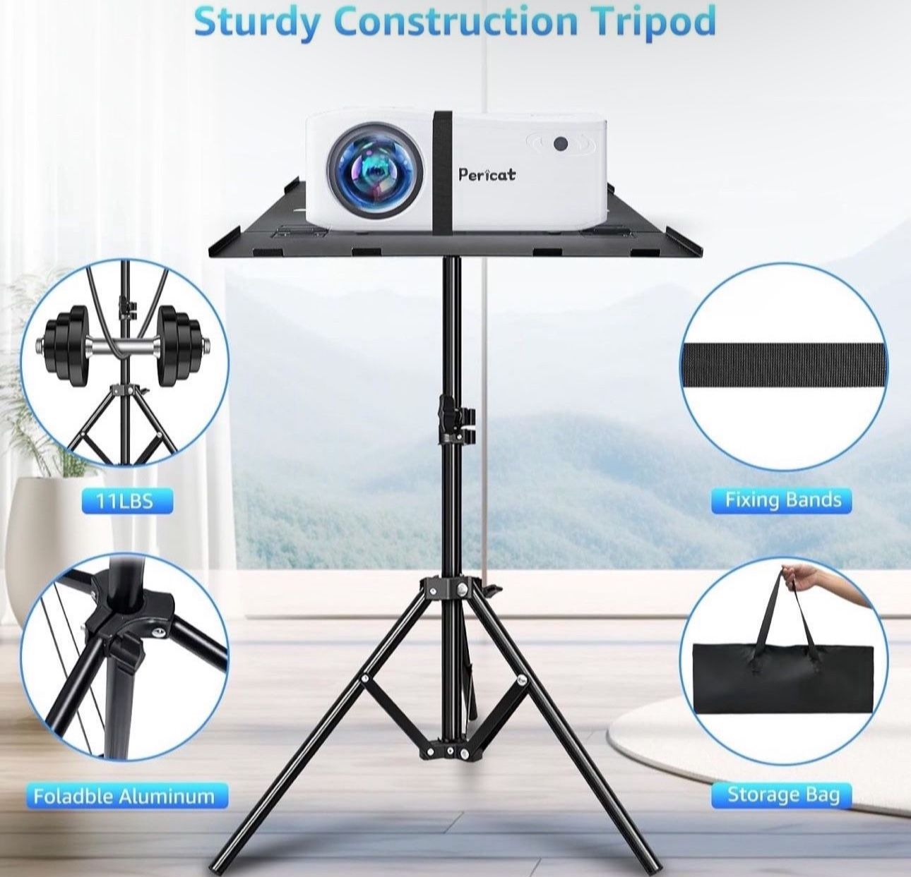 Projector Tripod Stand, Adjustable Height 23" to 61", Foldable Laptop Tripod, Tripod for DJ Equipment / Projector, Heavy Duty Projector Tripod for Off