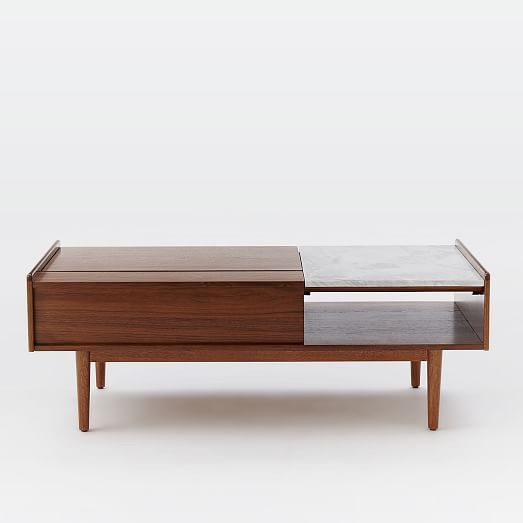 West Elm Mid-Century Pop Up 48" Coffee Table, Walnut, Marble