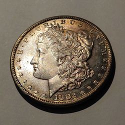HI GRADE - UNCIRCULATED*VERY RARE COLORS COVER: PURPLE GOLD PLATED*GEM DEEP MIRROR EFFECTS*1882_s**MORGAN SILVER DOLLAR**