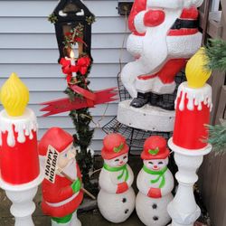 Vintage CHRISTMAS OUTDOOR DECOR  SANTA snowman LIGHT