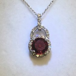 DIAMOND RHODOLITE GARNET CUSTOM PENDANT  14K