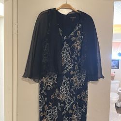 vestido azul plateado con dorado 