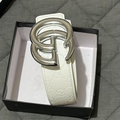 White Gucci Double G Belt