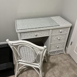 White Wicker Desk With Chair