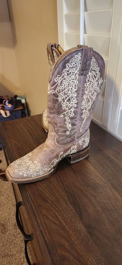 Corral Brown Crater Bone Embroidery Square Toe Cowgirl Boots (Style A2663)