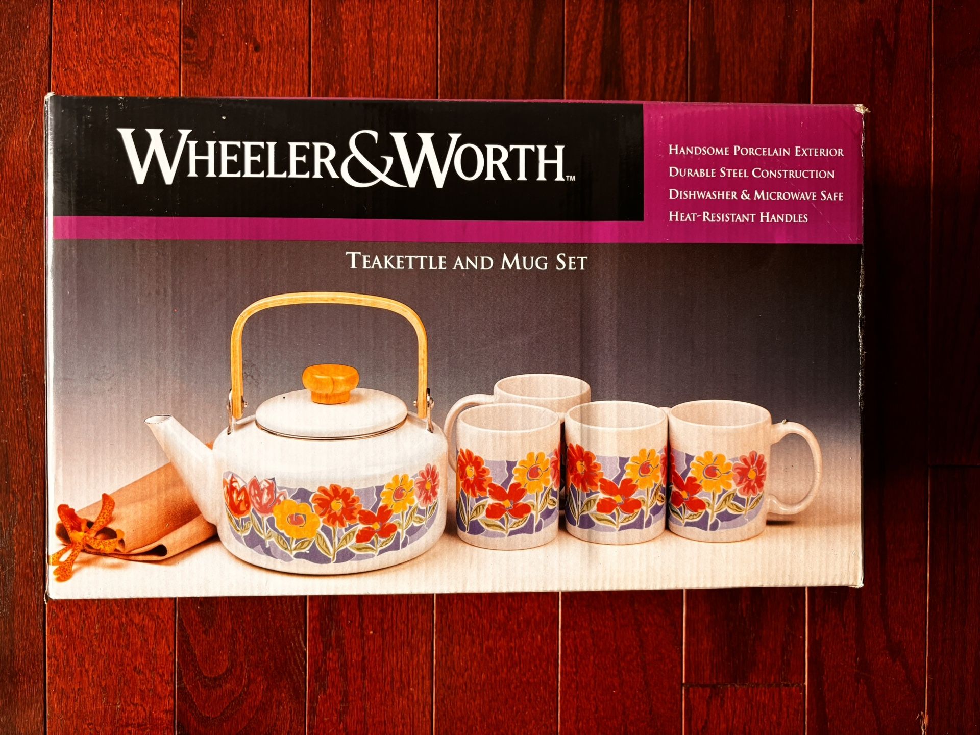 Vintage Wheeler and Worth Tea Kettle and Mug Set - Brand new in box!