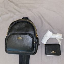 COACH mini black backpack and mini strap black wallet