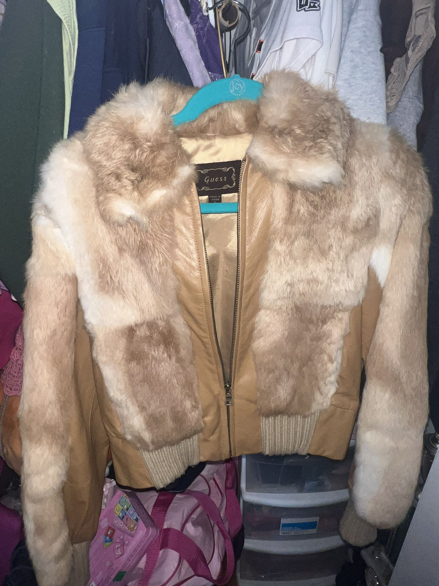 Vintage 1970s authentic guess rabbit fur bomber jacket  