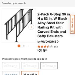 2-Pack 6-Step 36 in. H x 83 in. W Black Alloy Steel Stair Railing Kit 