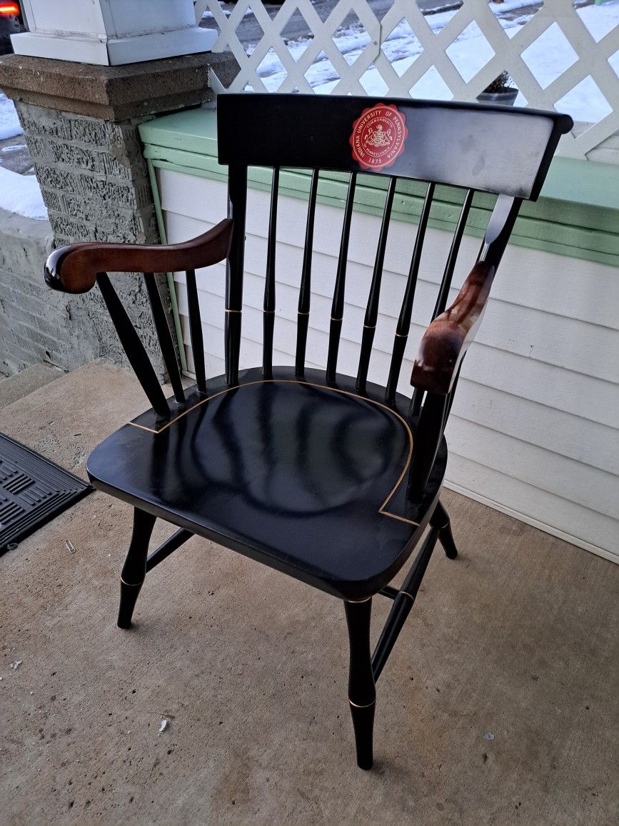 Windsor-style university chair featuring the seal of Indiana University of Pennsylvania (IUP