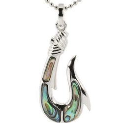 Sterling Silver Fish Hook with Abalone Inlaid Pendant 