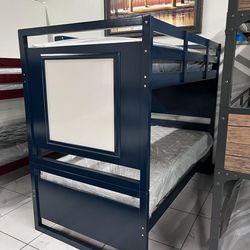 Twin/Twin Bunk Bed With Mattress 💙 Blue Color 