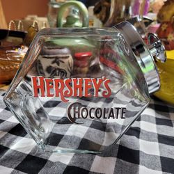 Vintage Hershey's Chocolate Glass Canister Candy Jar Container Advertising