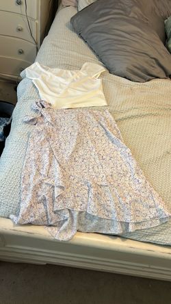 Floral Wrap Skirt and White Crop Top Set