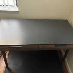 Wood & Metal Office Desk – Dual Drawers – Modern Style