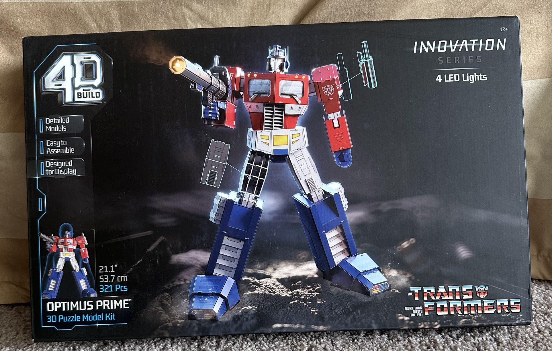 4D Build, Transformers Optimus Prime 3D Model Kit with LED Lights, Transformers
