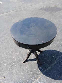 Vintage round side table black wood antique