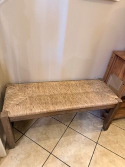 Rustic Wood & Woven Seat Bench – Entryway / Bedroom