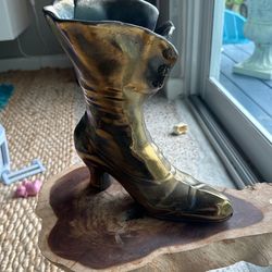 Antique Brass Boot 9inch Tall Very Heavy Old Brass