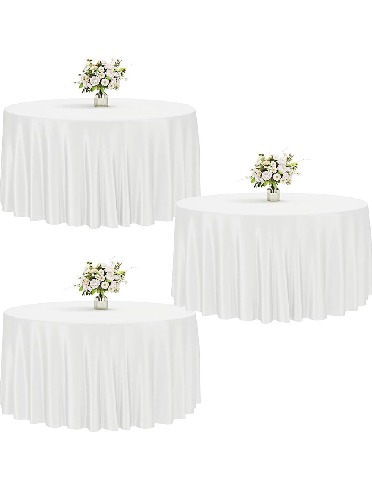 3 White round tablecloths 120”