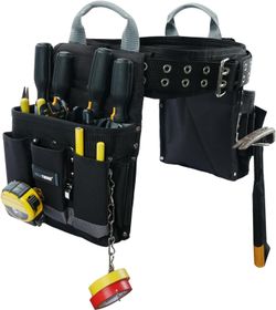 Melotough Men’s Black Tool Belt with Multiple Pouches and Handles