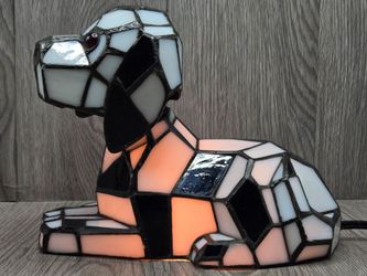 Tiffany Style Mosaic Dog Lamp Bobble Head Dual Light Night Light Red Eyes