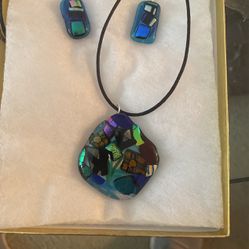 Fused Glass Pendant And Earrings