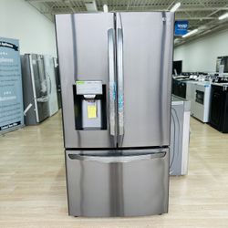 NEW 22.1 Cu. Ft. French Door Counter-Depth Smart Refrigerator with External Tall Ice and Water - Black Stainless Steel Model:LFXC22526D