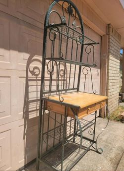 Wrought Iron Baker's Rack with Wood Surface