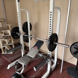 Full Gym Bench/Squat Rack With Olympic Bar And Weights Included