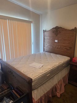 Full-size mattress and box spring antique headboard and foot boards
