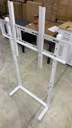 No-Drill Against The Wall Floor TV Stand for 32-85” TVs (White)