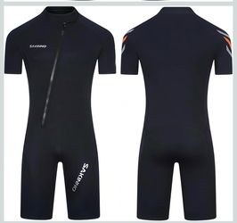 Short Sleeved Diving Suit, Black, Front Zipper Design, high Elasticity Sun Protection, Hip Protection, Cold Water Resistance chest 36”xL31”L39”