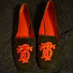 TORY BURCH Pink Suede Slip-On Loafer Flats Almond Toe Embroidered Logo US 6 W