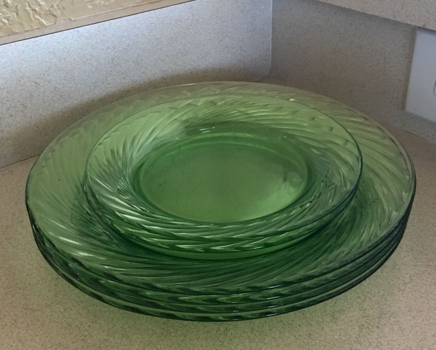 Vintage Pyrex Green Glass Plates