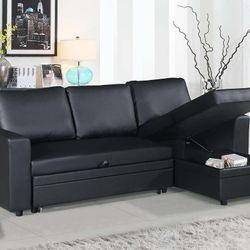 Brand New Black Leather Sectional Sofa With Storage Sofa Sleeper 