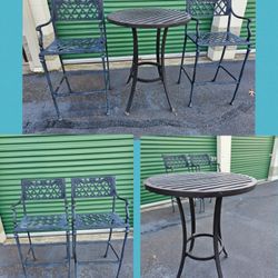 Wrought Iron Bar Height Chairs & Aluminum Table