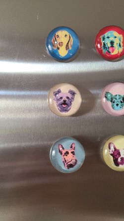 Pop Art Dog Glass Fridge Magnets Set of 6