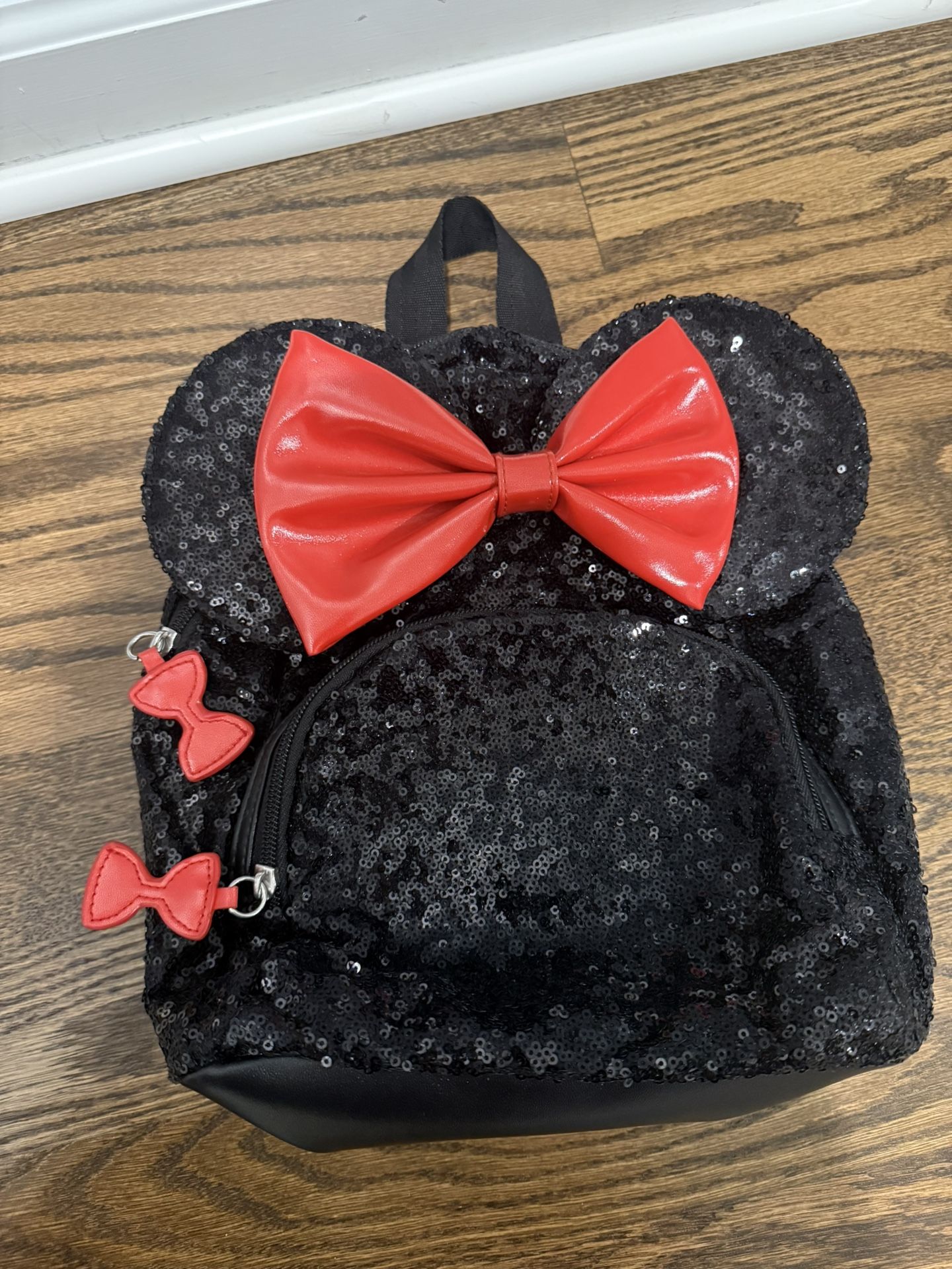 Disney Black Sequin Backpack with Red Bow