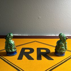 Vintage Chinese Green ENAMELED DRAGON  3.25" Set Of 2