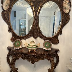 Antique Looking Mirror And Console 