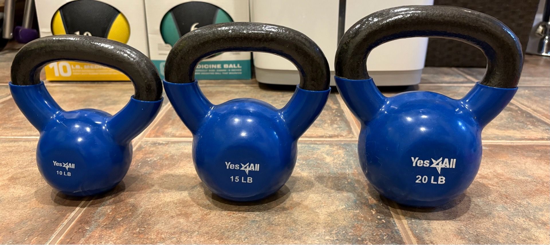 3 dumbbells - 10, 15 & 20 lbs