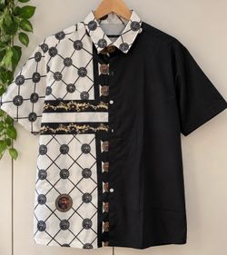 Men’s Black & White Lion Print Button-Up Shirt – Size XXL