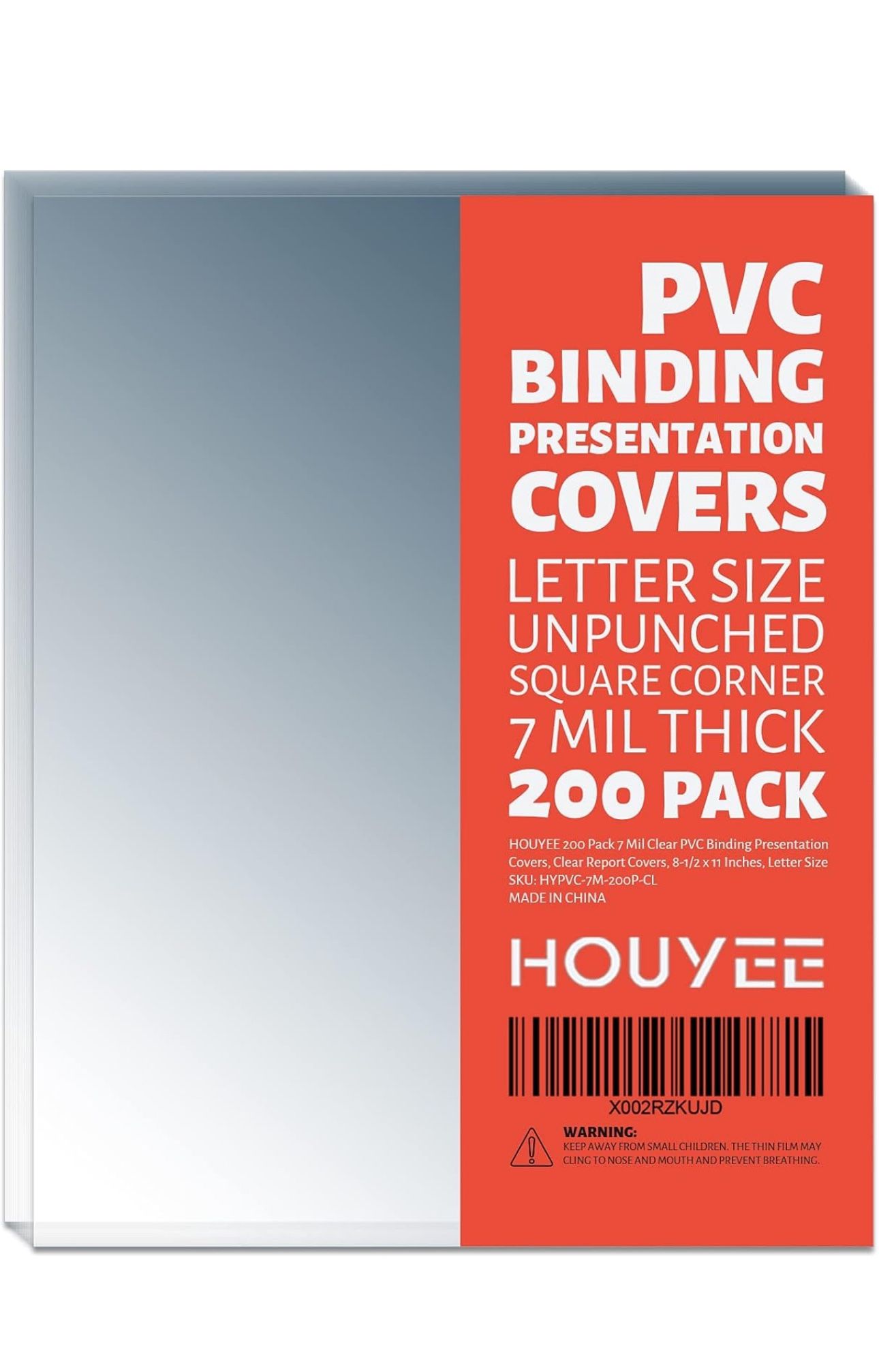 200 Pack 7 Mil PVC Binding Presentation Covers, Clear Report Covers for Binding,8-1/2 x 11 Inches, Letter Size