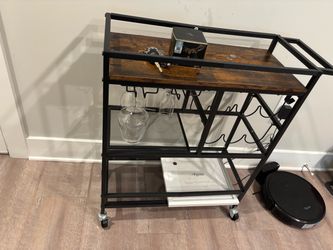 Industrial Bar Cart with Wine Rack