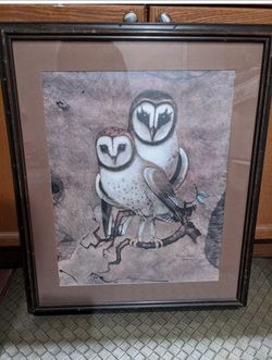 Vintage 26" Windsor Owl wall art MCM Furniture boho granny cottage core frame